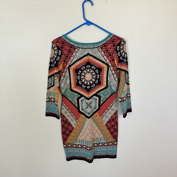 Flying Tomato Geometric Pattern Sweater Dress Mini Multicolor Small Mandala - Picture 3 of 7